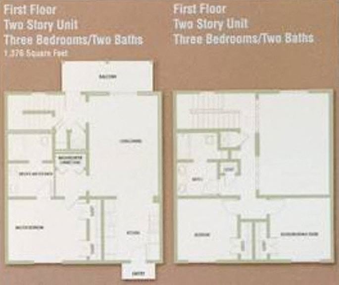 Floor plan for 3 beds, 2 baths, 1262 sqft